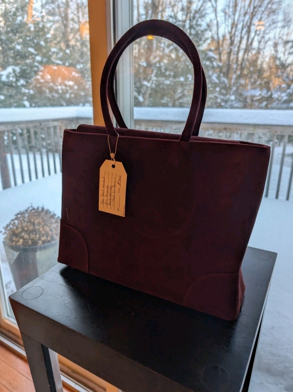 Vintage Yves Saint Laurent Burgundy Suede Top Handle Tote Handbag